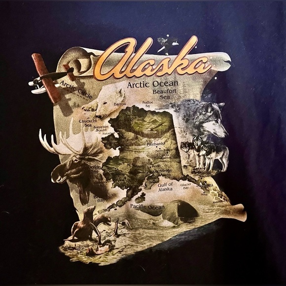 Black Alaska Graphic T-Shirt Size XL Moose Polar Bear Arctic Circle Ocean Whales - Picture 5 of 10